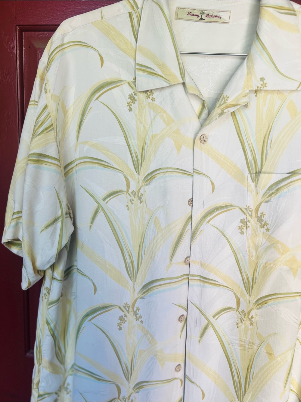 Tommy Bahama Pale Green and Cream Tropical Print Camp Shirt